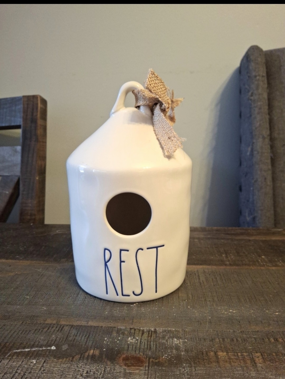 Rae Dunn REST Birdhouse Blue Letters